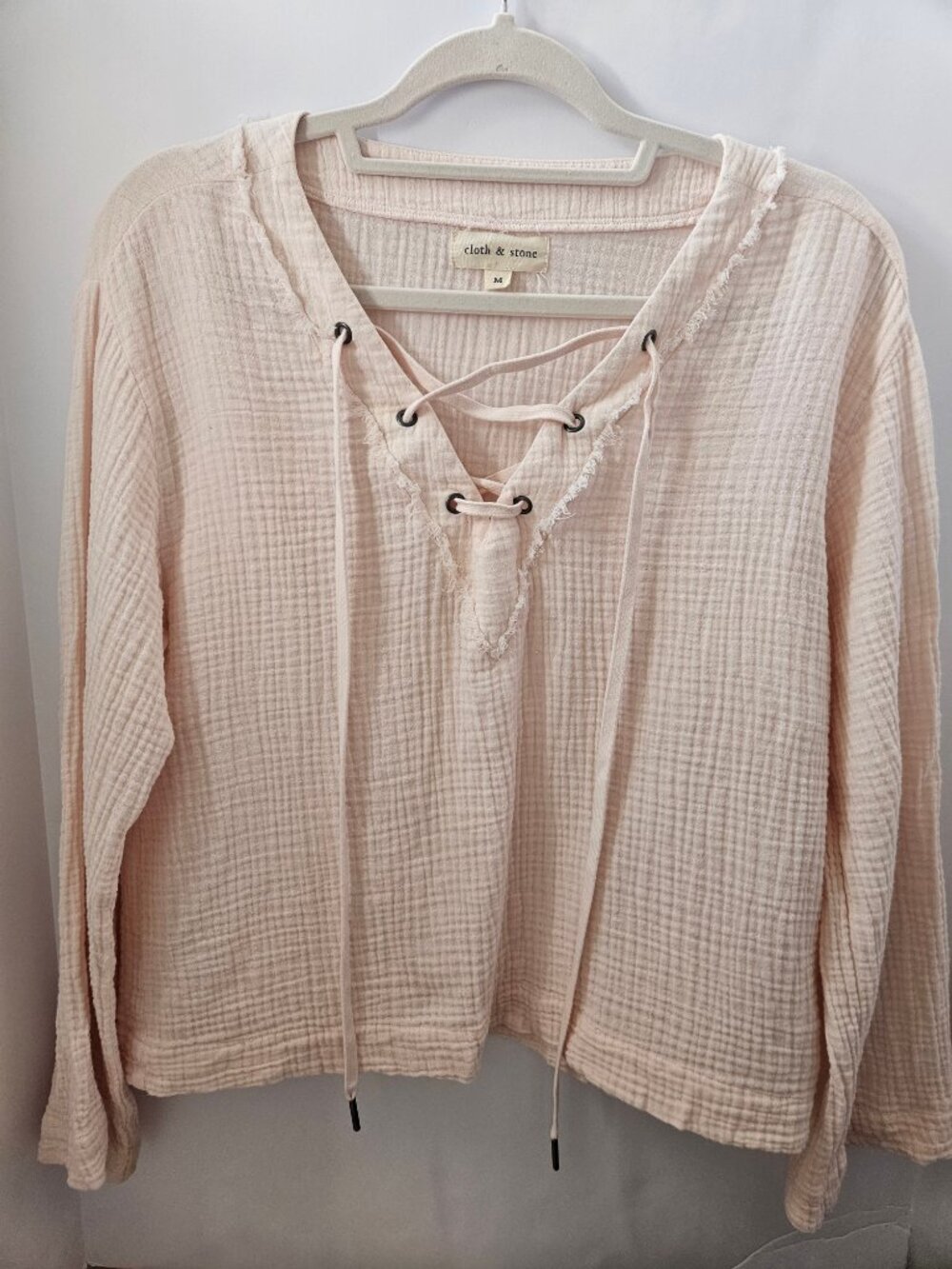Cloth & Stone Anthropologie Lace-Up Gauze Peasant Blouse in Spring Rose Sz M